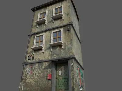 Worn European House With Graffiti 3D model