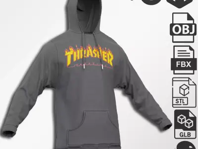 Trasher Skater Hoodie Low-poly 3D model