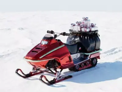 Festive Crimson Courier Cargo Snowmobile 3D Model Low-poly 3D model