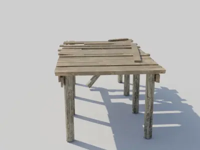 Old Broken Wooden Platform Low-poly 3D model