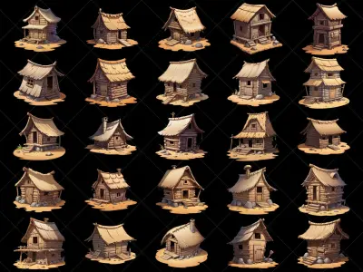 132 Transparent Fantasy Muddy Hut Home House Game Asset Texture