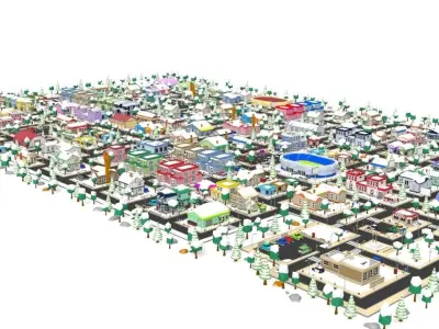 cartoon city Low-poly 3D model