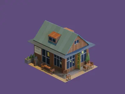 Low Poly Shops and Cafe Areas 3D model