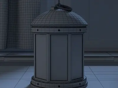 Lantern light bulb in on wooden table 3D model