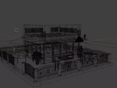 Modern Coffee Shop Exterior 3D Model Rooftop Cafe Low-poly 3D model purchase