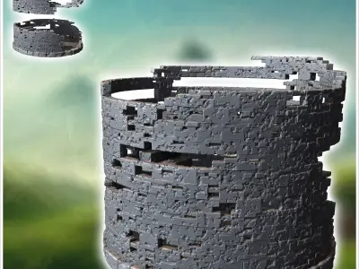Round Stone Ruin with Internal Staircase and Patterned Floor 36  3D print model