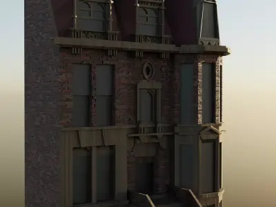 Low Poly Gothic Victorian Medieval Mansion Town House Low-poly 3D model