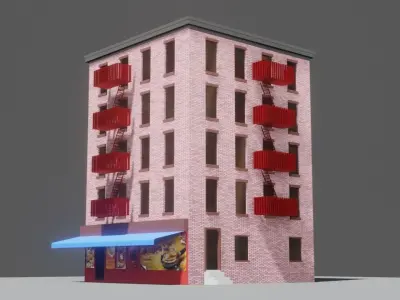 Low poly Apartment Building Low-poly 3D model buy
