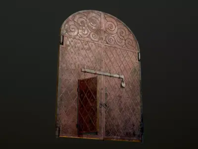 Big Medieval Gate of the Fortress  Low-poly 3D model