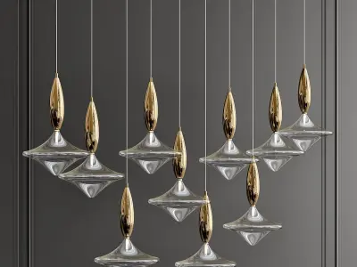 ETOILE group of gold and glass pendants hanging from wall 3D model