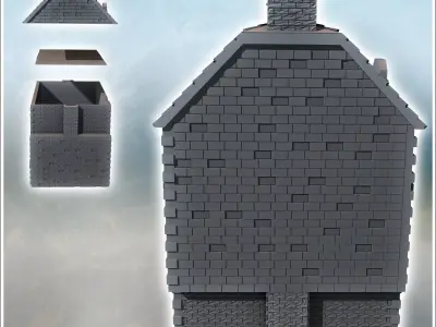 Modern two-story hotel with tiled roof and cut stone and brick w 3D print model