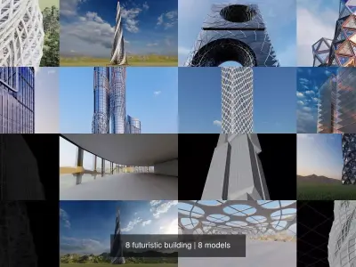 8 futuristic building 3D Model Pack