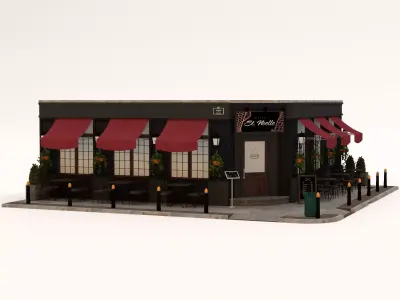 Modular Stylized Shopfronts Cafe Bookstore Record Shop Bistro Low-poly 3D model