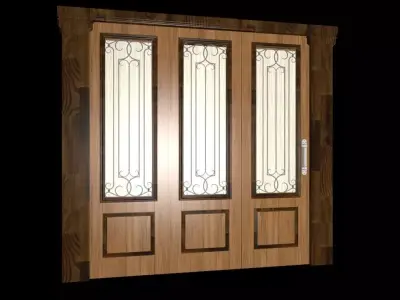 main door wooden with 3 shutter 3D model