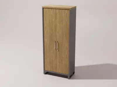 Wood Metal 2-Doors Office File Cabinet with Center Table Low-poly 3D model