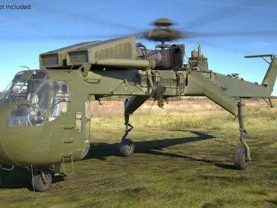  Military Cargo Lift Helicopter Green Rigged for Maya 
