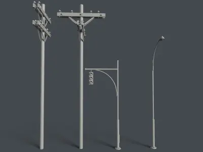 Street poles Low-poly 3D model Low-poly 3D model