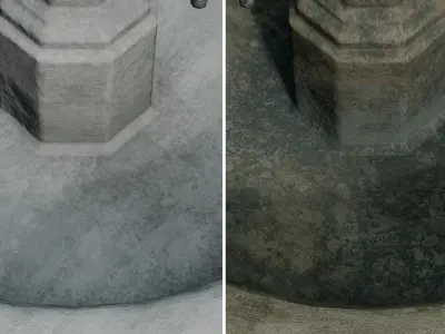 Old City Concrete Fountain water circle Low-poly 3D model