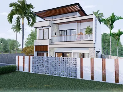 2 Floor and Rooftop Modern House Design Full Interior Furnish 3D model
