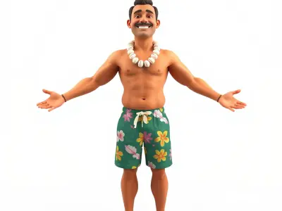 Tropical Islander Character Model Rigged and Animated Low-poly 3D model