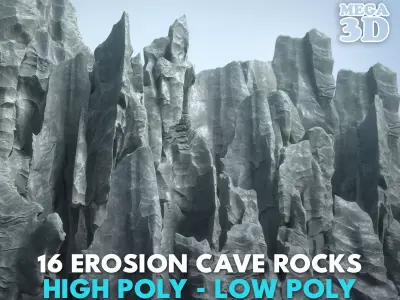 16 Erosion Cave Rocks - 240928 Low-poly 3D model