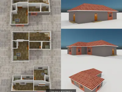 LOW POLY BUILDINGS house with tile roof 3D Model Pack