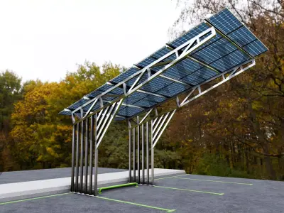 Lowpoly Solar Carport-L-1 Types-Steel Structure Low-poly 3D model