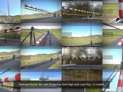 Railroad Barrier 8m with Protective Grid High and Low-Poly 3D Model Pack