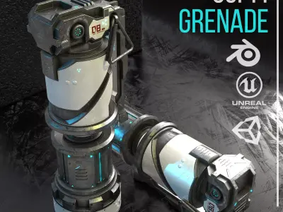 Game ready Sci-fi Grenade prop Low-poly 3D model Low-poly 3D model