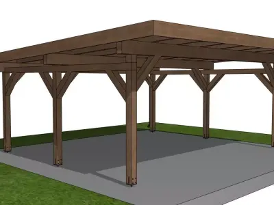3D Model Wooden Carport with Flat Roof  Asphalt Shingle Cover 3D model
