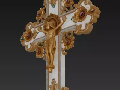 Divine Glory Cross - Ornamental Gold and Ivory Crucifix 3D Model 3D print model