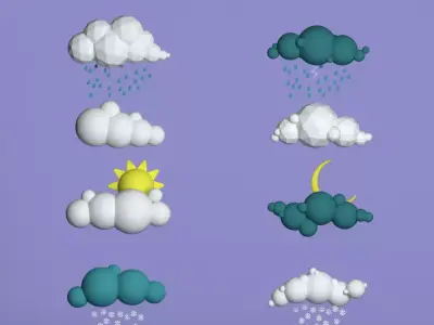 48 Low Poly Clouds Bundle Low-poly 3D model