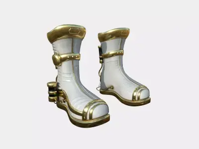 SciFi Boots A03 White Gold - Character Design Fashion Low-poly 3D model