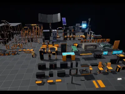 Modular Scifi Base pack all colors customizable Low-poly 3D model
