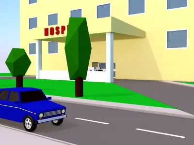 Yancher-city - Cartoon hospital Low-poly 3D model