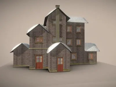 LowPoly House With Snow Roof Low-poly 3D model