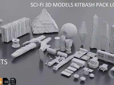 sci-fi 3d models kitbash pack low poly Low-poly 3D model