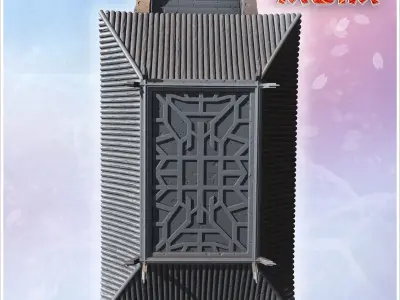 Covered stone bridge with Asian-style roof wide staircases decor 3D print model