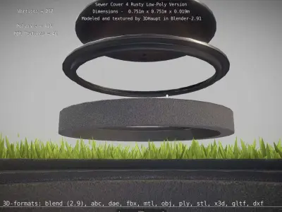 Compass Sewer Cover 4 Rusty Low-Poly Version  Low-poly 3D model