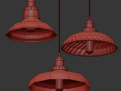STUDIO three glass and metal pendant lights 3D model
