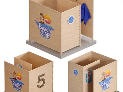 Wooden beach changing cabin 3D model