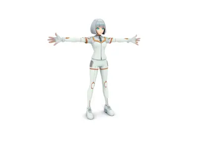 Anime Girl Android in Futuristic Lab Low-poly 3D model