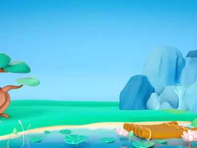 cartoon pond scene 3D model