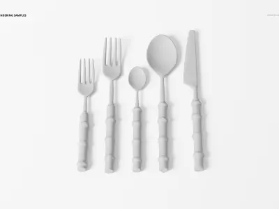 Dinner Bamboo Cutlery Set Of Five 3D Model 3D model