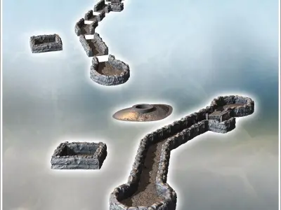 Set of modern trenches with wooden casemate and machine gun posi 3D print model