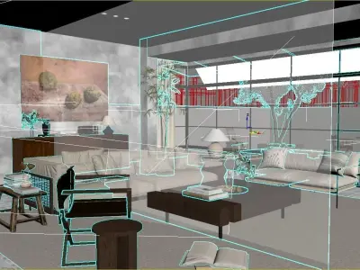 Wabi-sabi style living room Low-poly 3D model