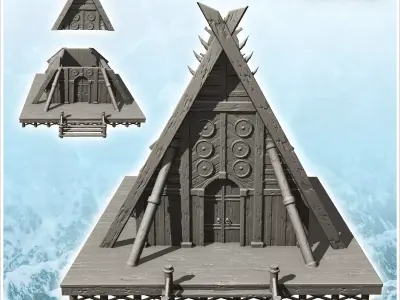 Viking house with large facade and wooden platform 13 - North No 3D print model