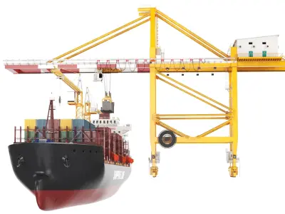  Container Ship With Gantry Crane 