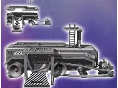 Futuristic shelter in a vehicle carcass with thermal engine and  3D print model