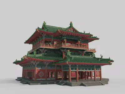 Ancient Asian Architecture Glazed Palace 3D model